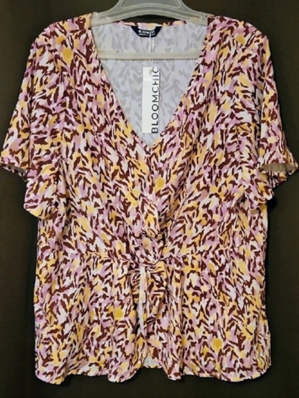 BloomChic Flutter-Sleeve Peplum Tie-Front Blouse